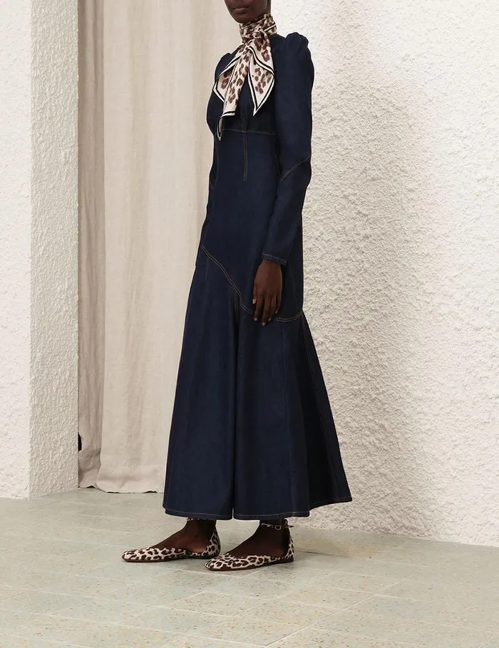 Women Denim Zimmermann Illustration Denim Maxi Dress Night Sky