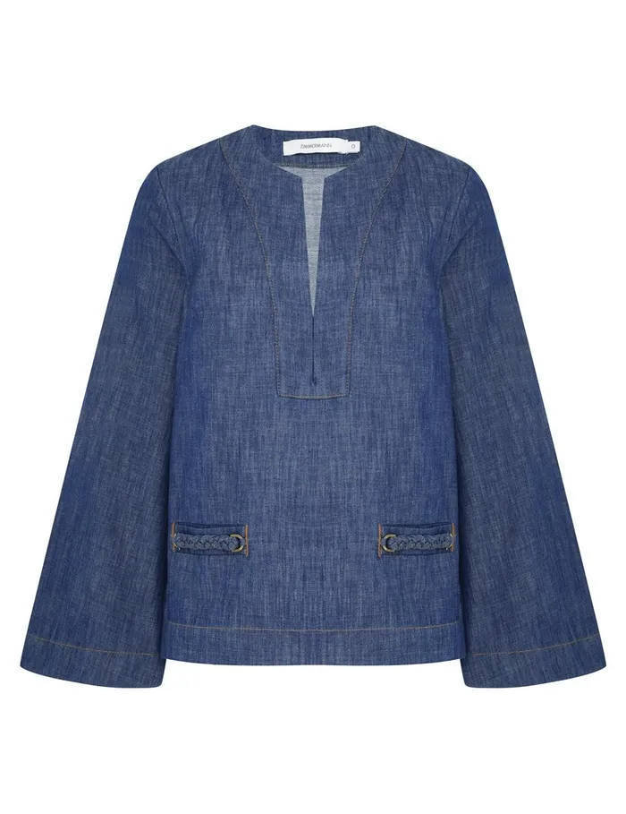 Women Denim Zimmermann Wylie Denim Tunic Top Railway Blue