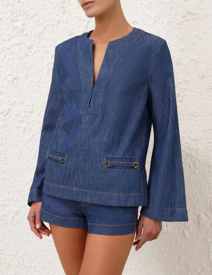 Women Denim Zimmermann Wylie Denim Tunic Top Railway Blue