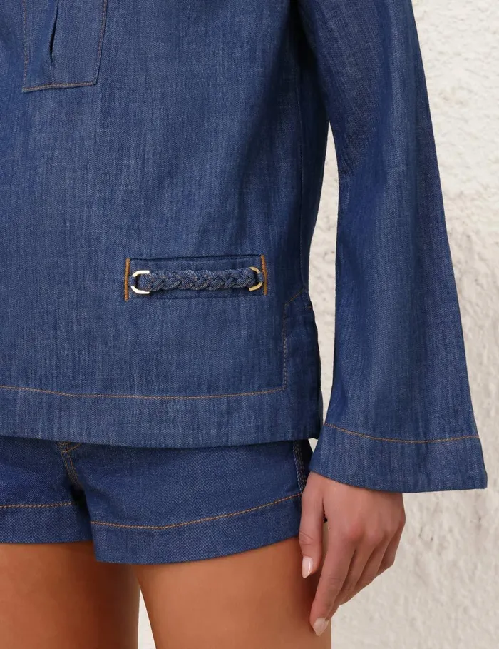 Women Denim Zimmermann Wylie Denim Tunic Top Railway Blue