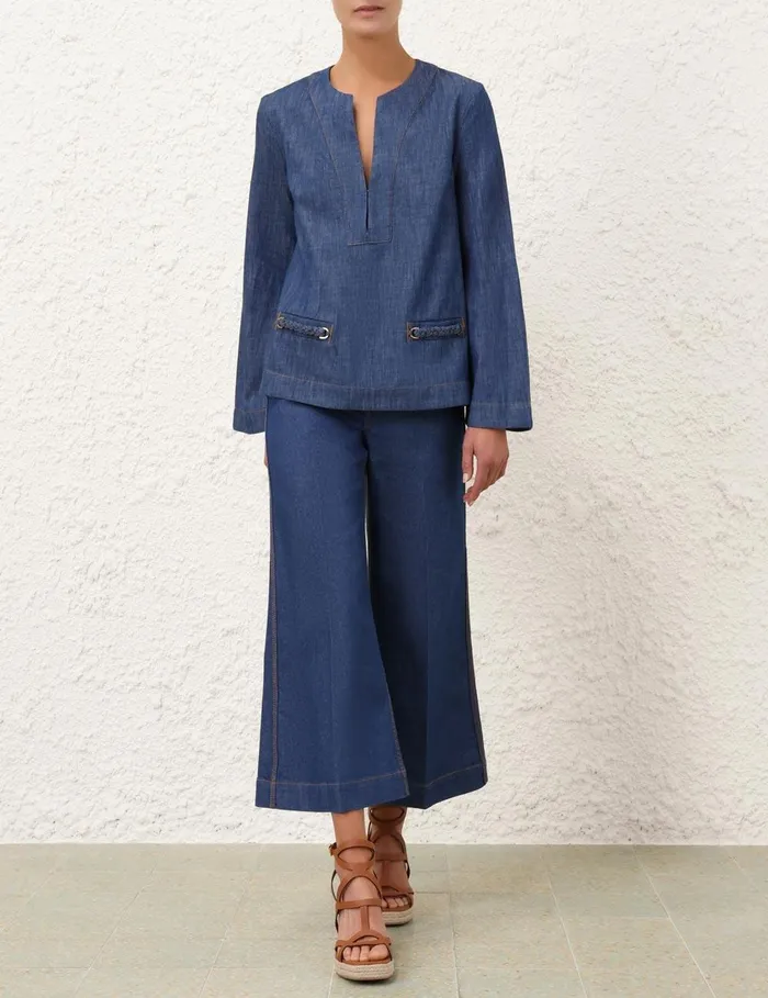 Women Denim Zimmermann Wylie Denim Tunic Top Railway Blue