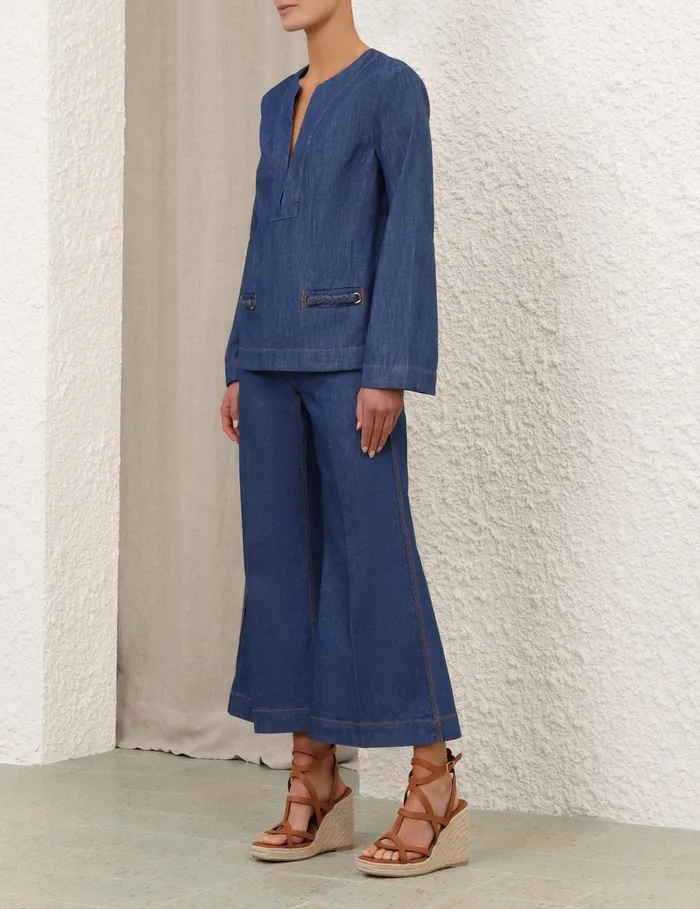 Women Denim Zimmermann Wylie Denim Tunic Top Railway Blue