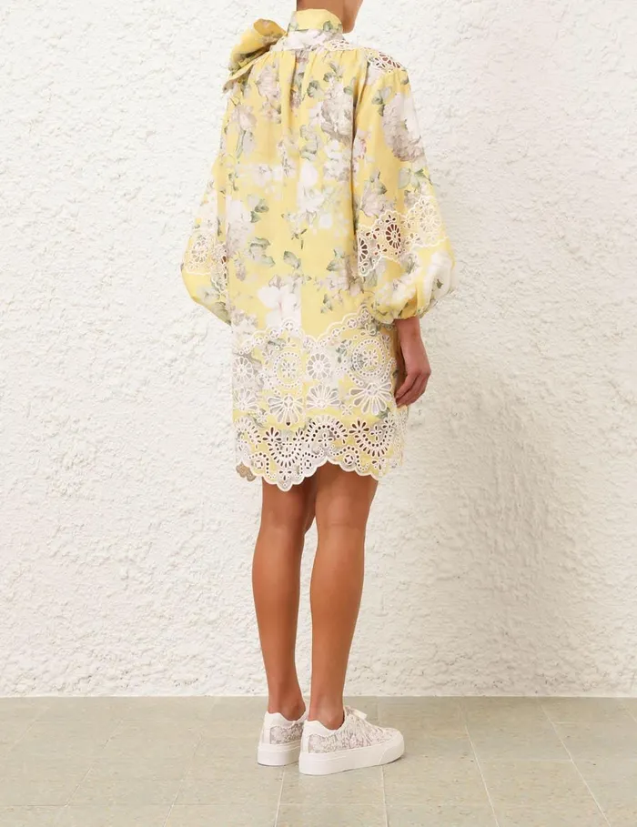 Women Dresses and Coverups Zimmermann Acacia Broderie Tie Mini Dress Yellow Floral