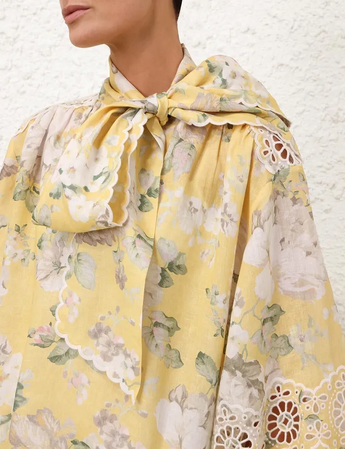 Women Dresses and Coverups Zimmermann Acacia Broderie Tie Mini Dress Yellow Floral