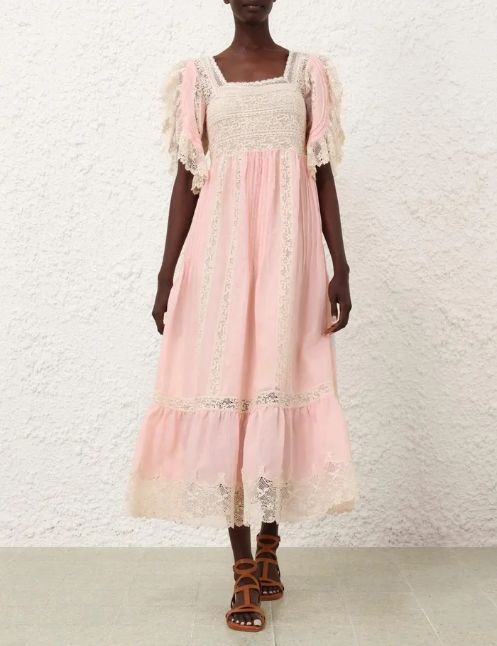 Women Dresses and Coverups Zimmermann Everley Lace Trim Midi Dress Pink