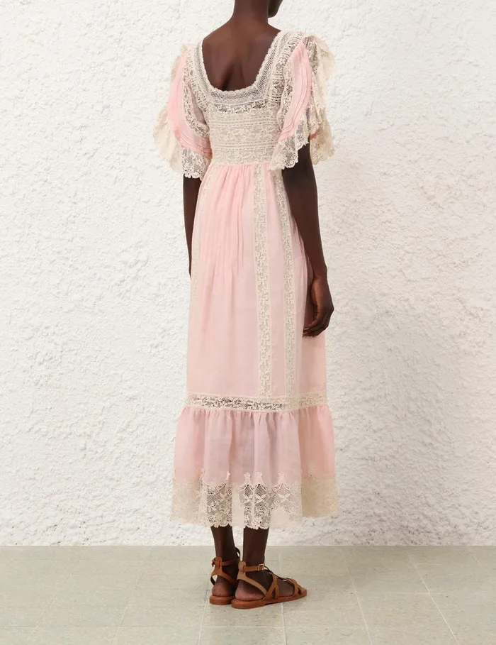 Women Dresses and Coverups Zimmermann Everley Lace Trim Midi Dress Pink