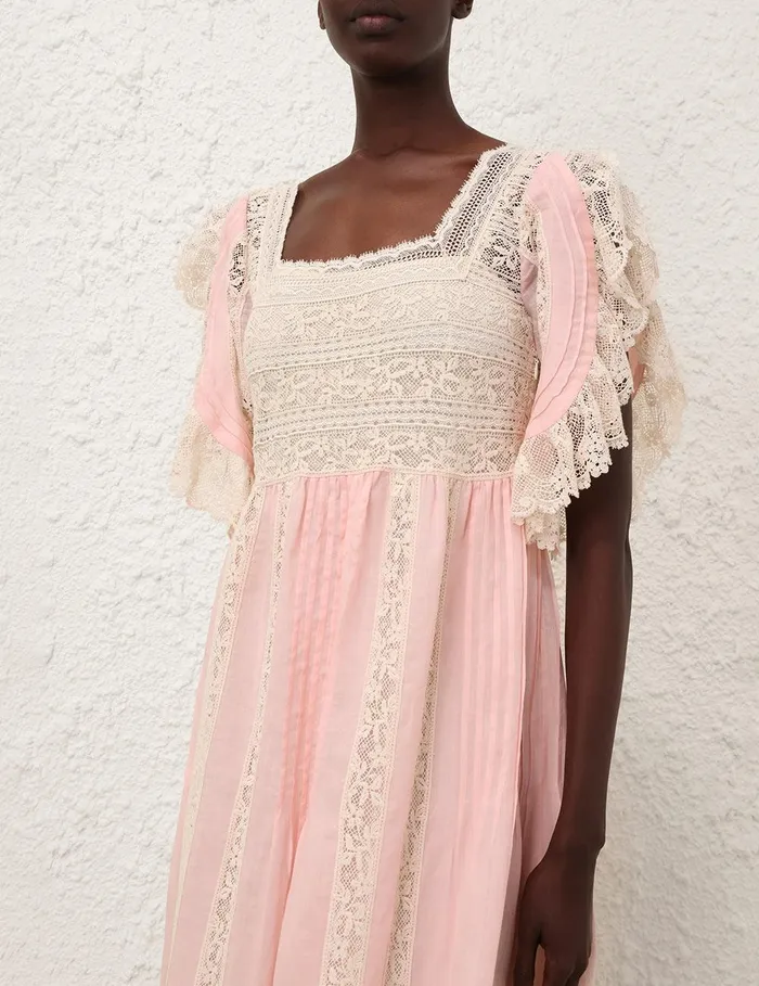 Women Dresses and Coverups Zimmermann Everley Lace Trim Midi Dress Pink