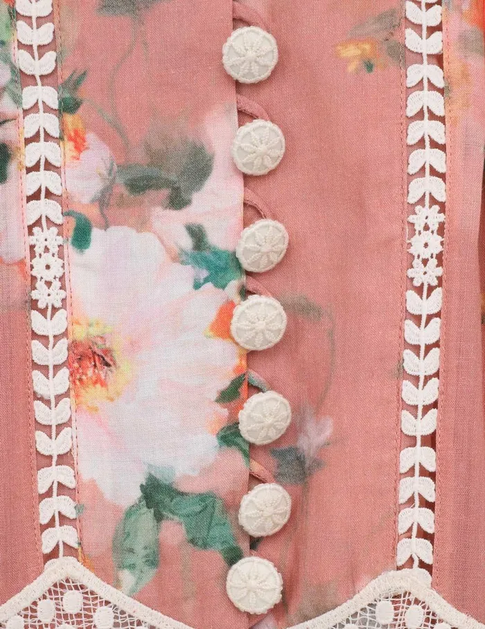 Women Dresses and Coverups Zimmermann Everley Lace Trim Mini Dress Pink Watercolour Floral