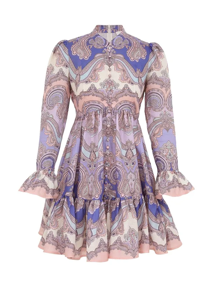 Women Dresses and Coverups Zimmermann Maxine Long Sleeve Mini Dress Purple Paisley