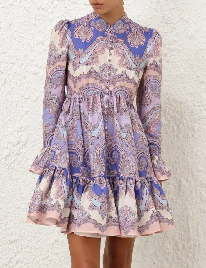 Women Dresses and Coverups Zimmermann Maxine Long Sleeve Mini Dress Purple Paisley