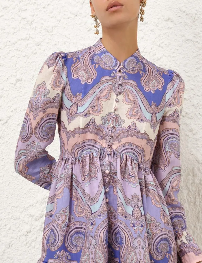 Women Dresses and Coverups Zimmermann Maxine Long Sleeve Mini Dress Purple Paisley
