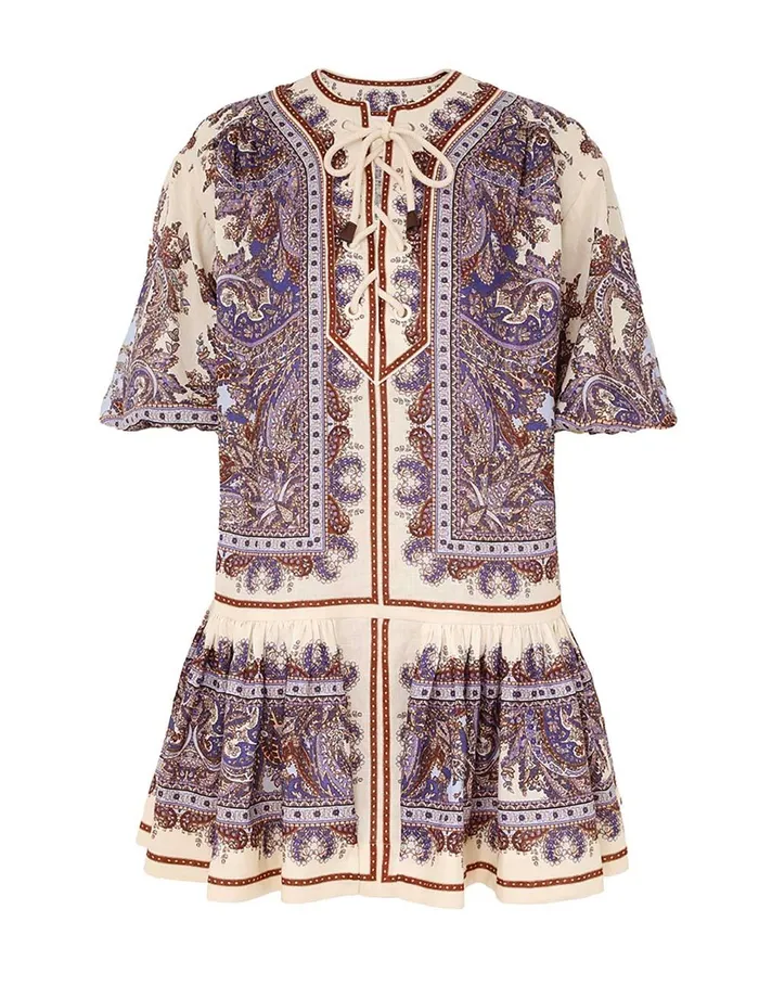 Women Dresses and Coverups Zimmermann Ottie Eyelet Mini Dress Purple Paisley