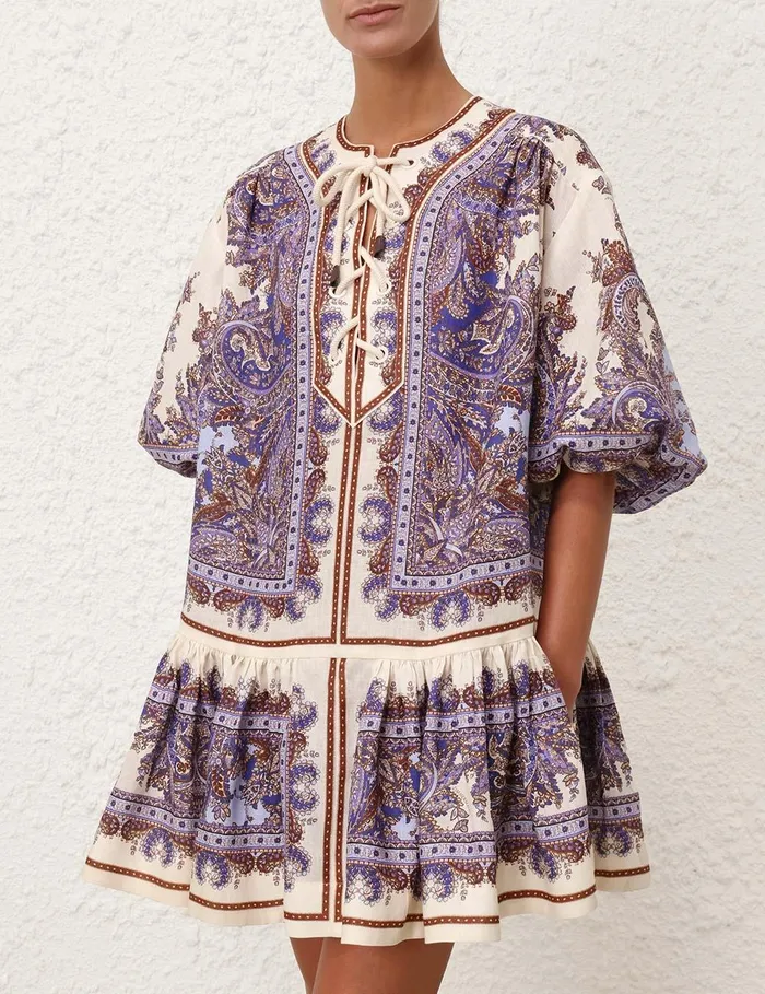 Women Dresses and Coverups Zimmermann Ottie Eyelet Mini Dress Purple Paisley
