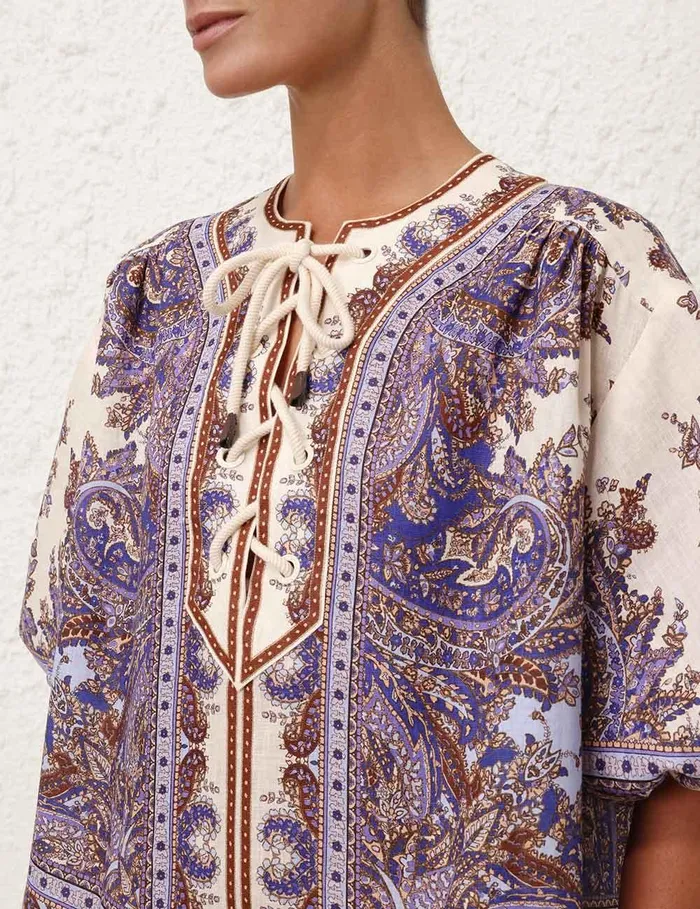 Women Dresses and Coverups Zimmermann Ottie Eyelet Mini Dress Purple Paisley