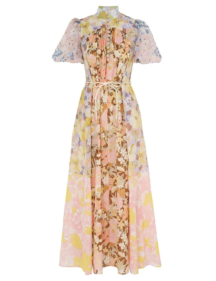 Women Dresses and Coverups Zimmermann Pop Puff Sleeve Maxi Dress Spliced