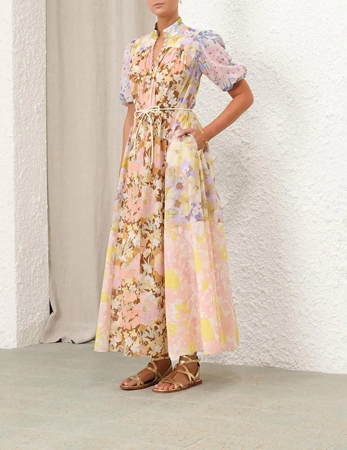Women Dresses and Coverups Zimmermann Pop Puff Sleeve Maxi Dress Spliced