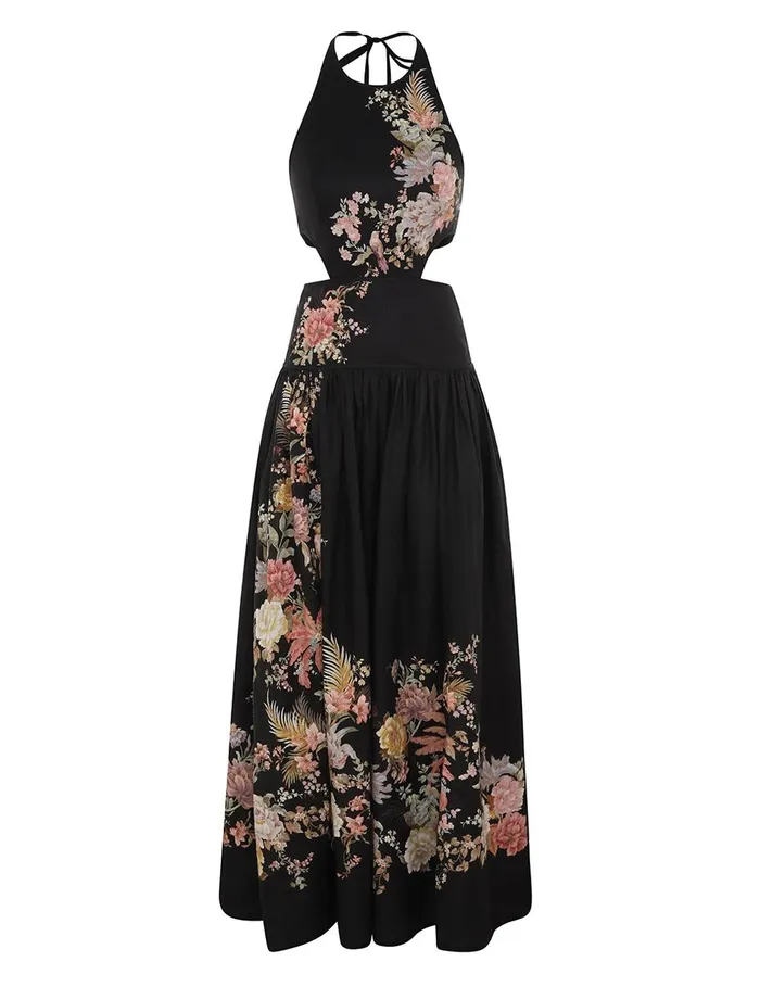 Women Dresses and Coverups Zimmermann Tallow Halter Midi Dress Black Multi Floral