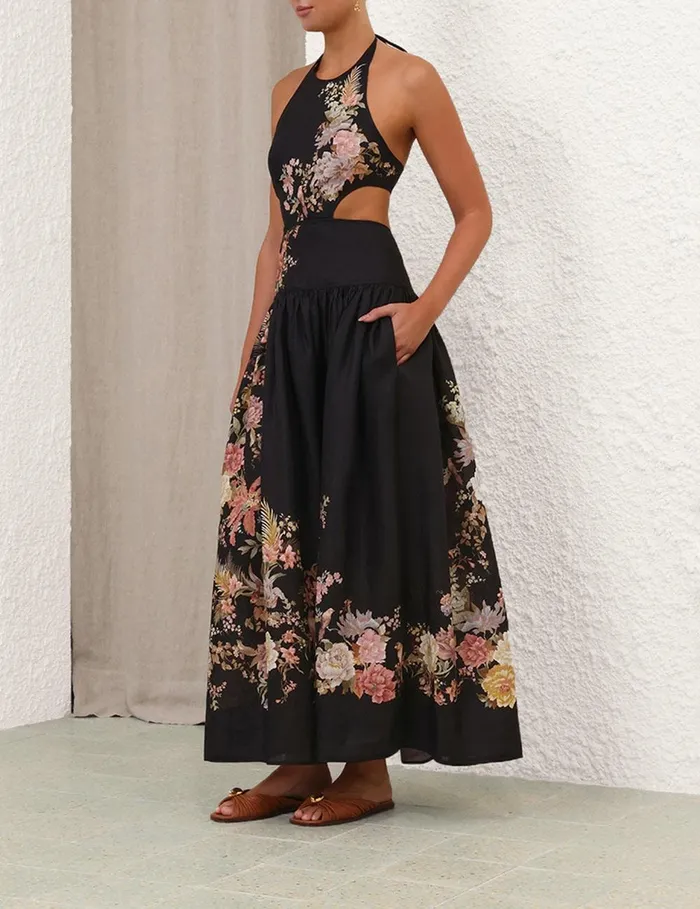 Women Dresses and Coverups Zimmermann Tallow Halter Midi Dress Black Multi Floral