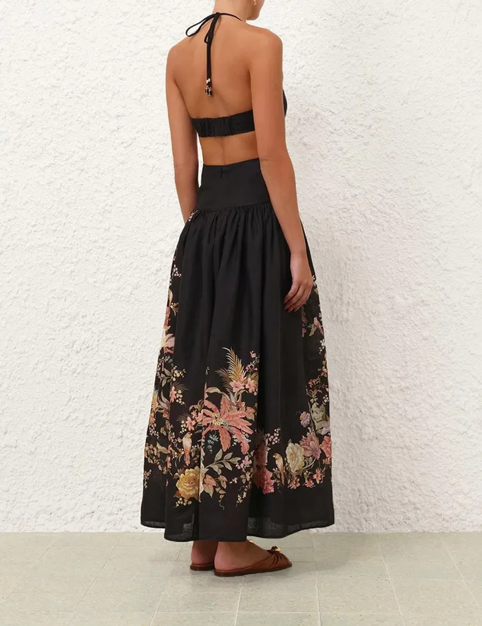 Women Dresses and Coverups Zimmermann Tallow Halter Midi Dress Black Multi Floral