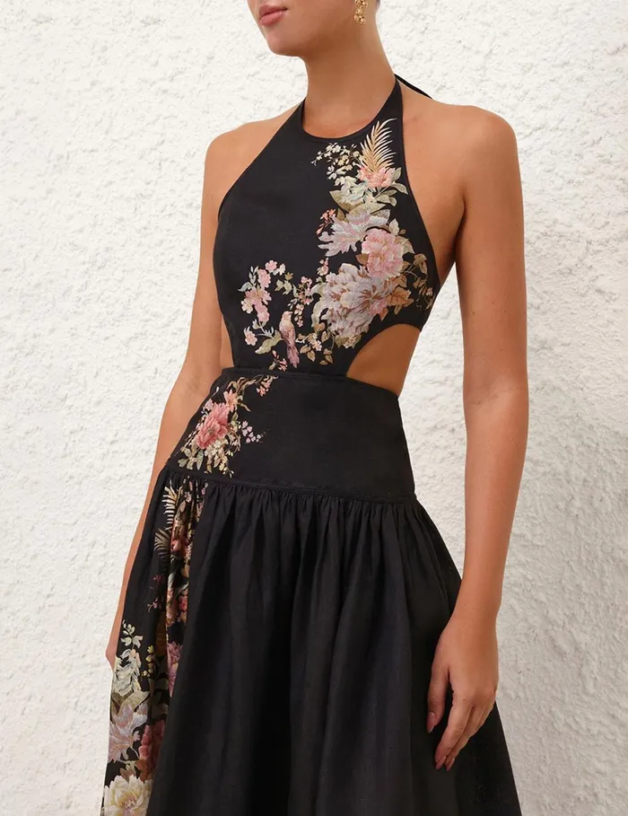Women Dresses and Coverups Zimmermann Tallow Halter Midi Dress Black Multi Floral