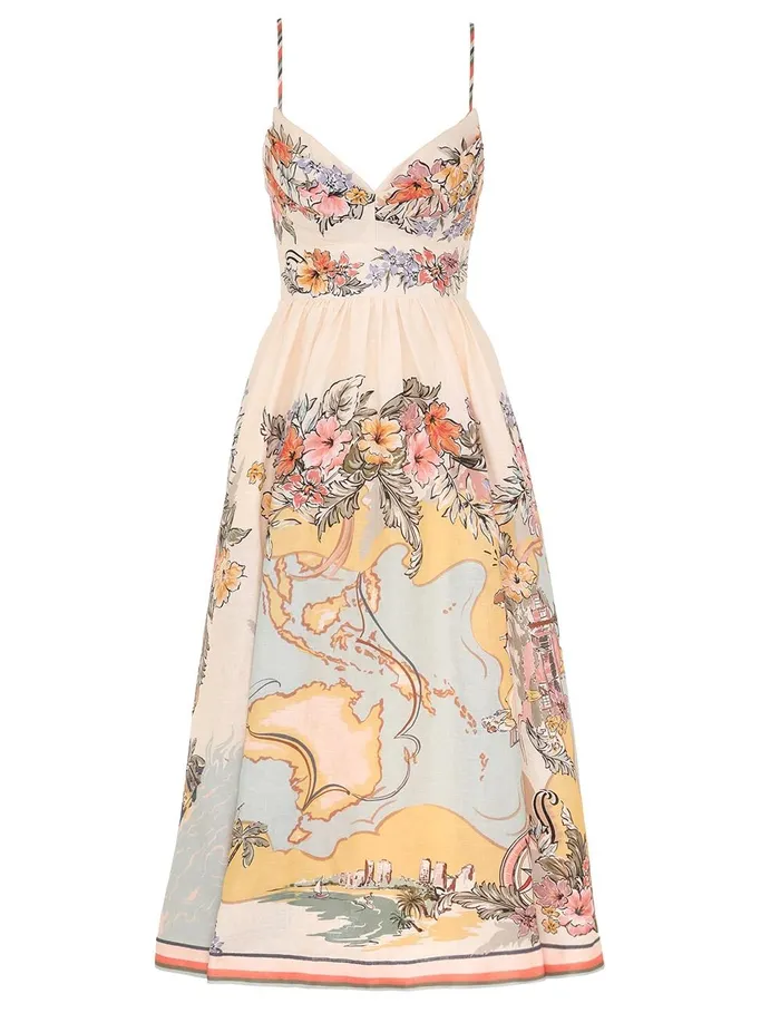 Women Dresses and Coverups Zimmermann Tallow Tucked Bodice Dress Nautical Map