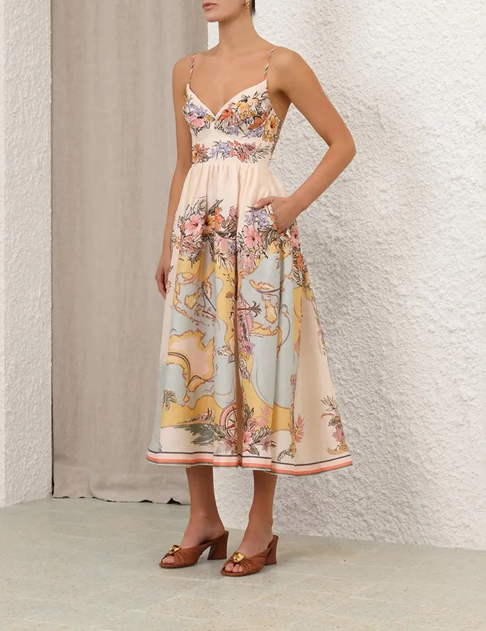 Women Dresses and Coverups Zimmermann Tallow Tucked Bodice Dress Nautical Map