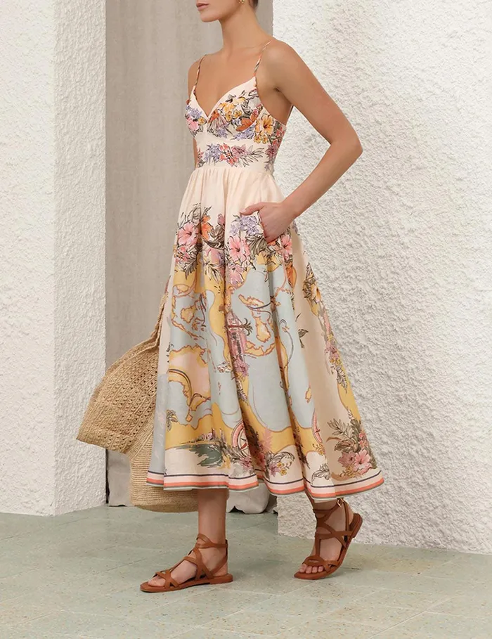 Women Dresses and Coverups Zimmermann Tallow Tucked Bodice Dress Nautical Map