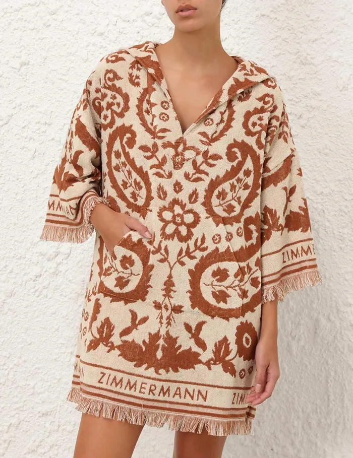 Women Dresses and Coverups Zimmermann Wylie Hooded Toweling Dress Creamtan