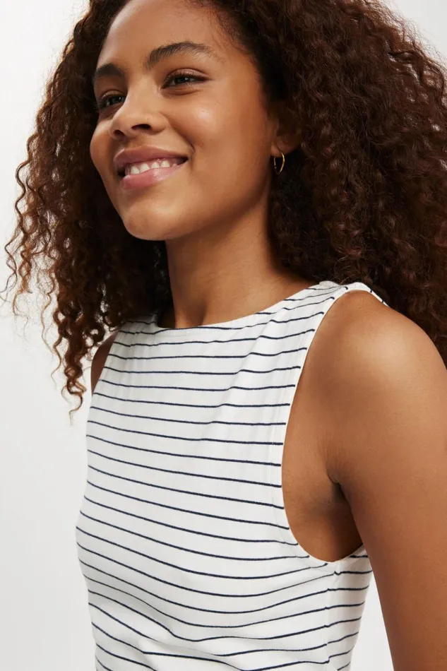 Women Dresses Cotton On Bella Boat Neck Mini Dress Classic Stripe Gardenia