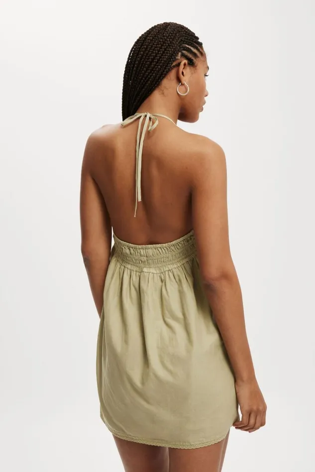 Women Dresses Cotton On Evelyn Halter Mini Dress Desert Sage