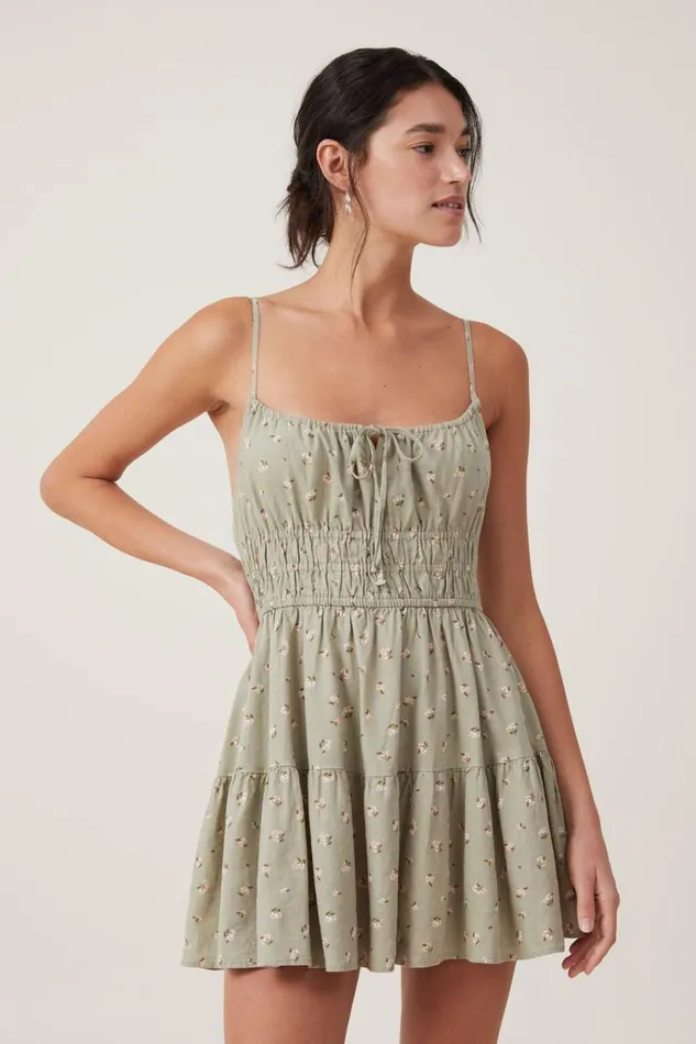 Women Dresses Cotton On Haven Tiered Mini Dress Leora Ditsy Sage