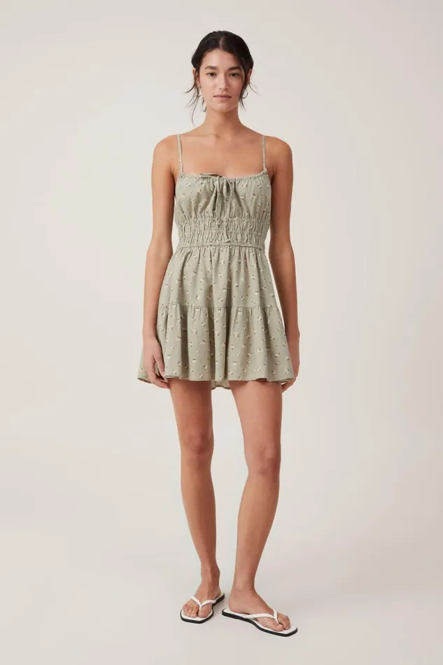 Women Dresses Cotton On Haven Tiered Mini Dress Leora Ditsy Sage