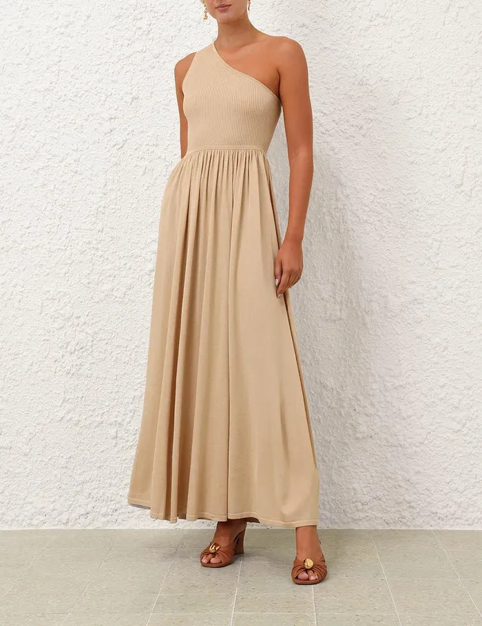 Women Dresses Zimmermann Crush Metallic Asymmetric Maxi Gold