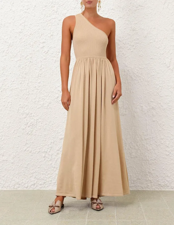 Women Dresses Zimmermann Crush Metallic Asymmetric Maxi Gold
