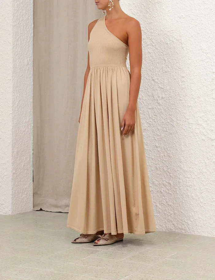 Women Dresses Zimmermann Crush Metallic Asymmetric Maxi Gold