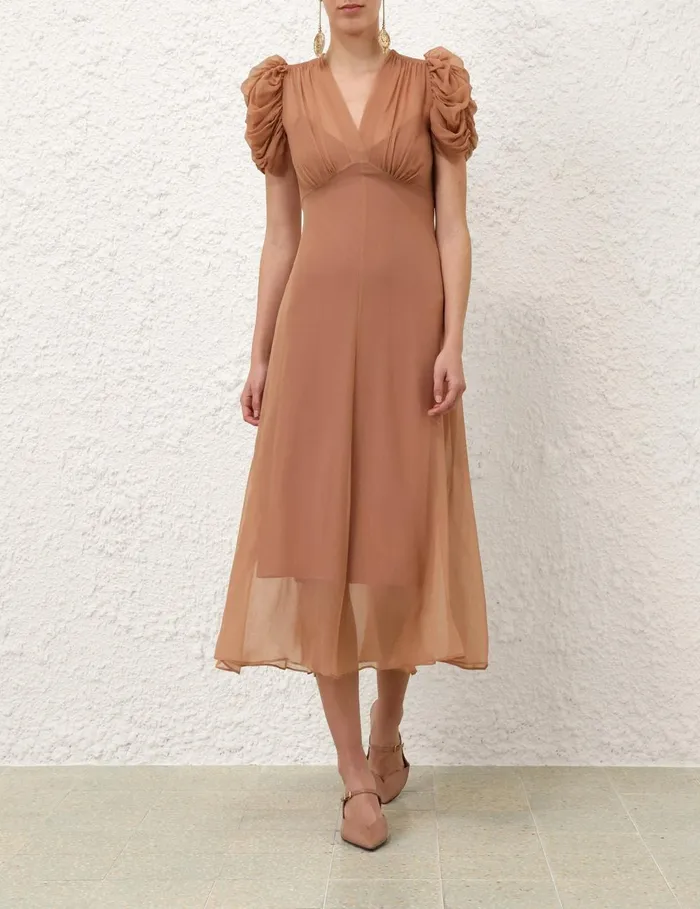 Women Dresses Zimmermann Eden Gather Sleeve Midi Biscuit