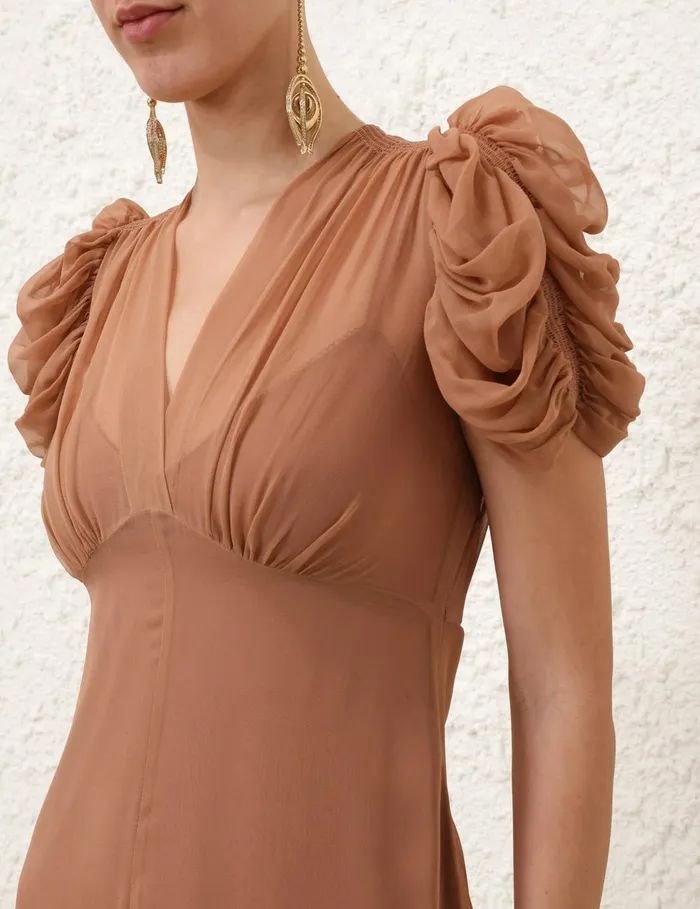 Women Dresses Zimmermann Eden Gather Sleeve Midi Biscuit