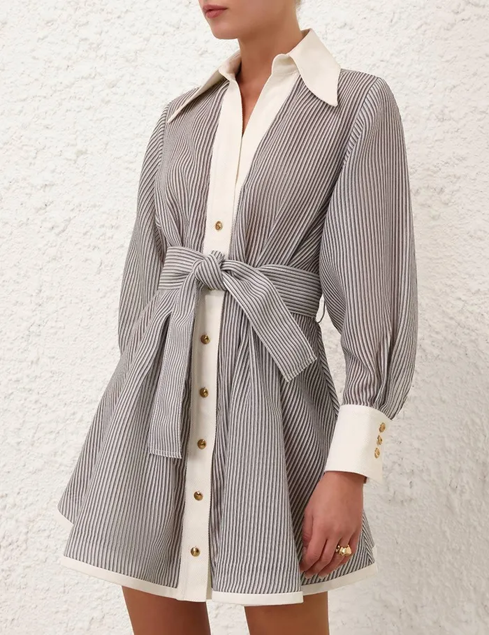 Women Dresses Zimmermann Illustration Tuck Mini Dress Stripe