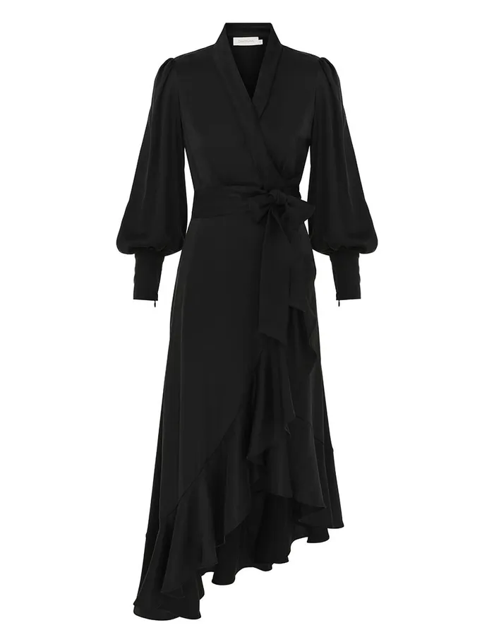 Women Dresses Zimmermann Silk Wrap Midi Dress Black