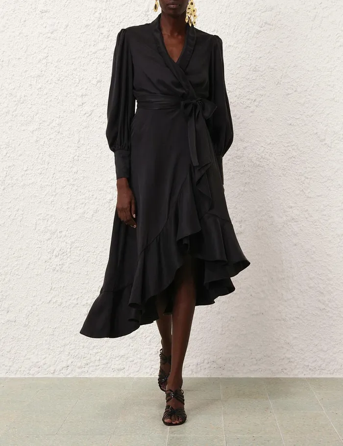 Women Dresses Zimmermann Silk Wrap Midi Dress Black