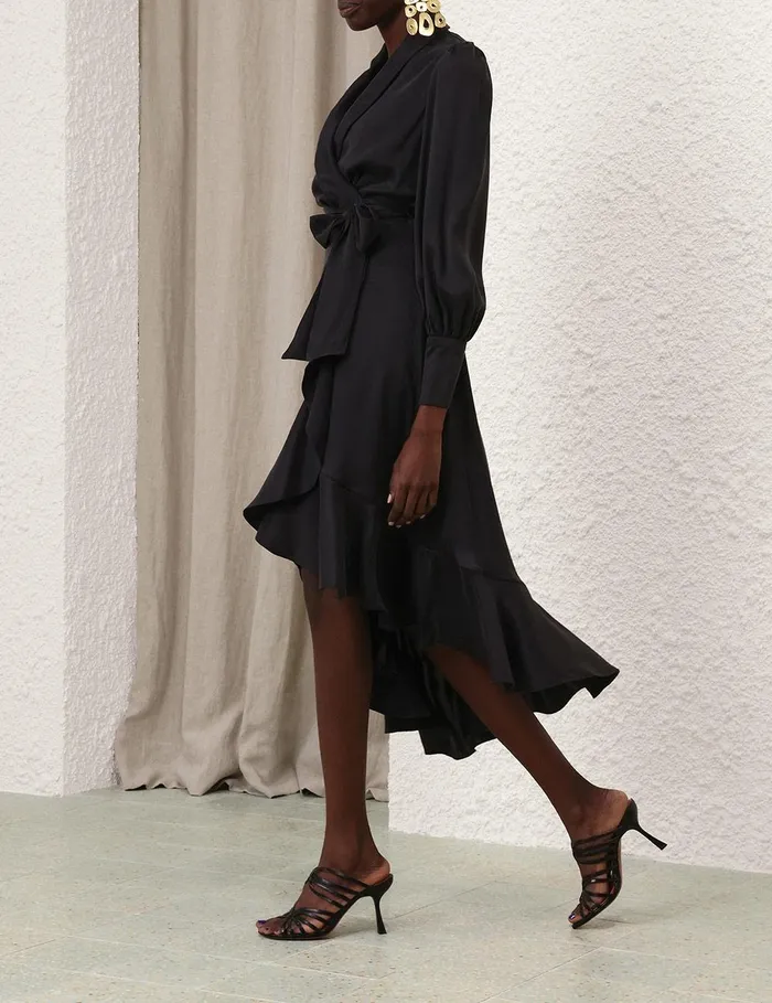 Women Dresses Zimmermann Silk Wrap Midi Dress Black