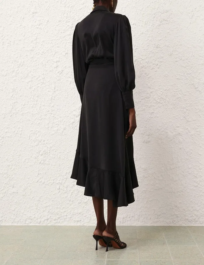 Women Dresses Zimmermann Silk Wrap Midi Dress Black