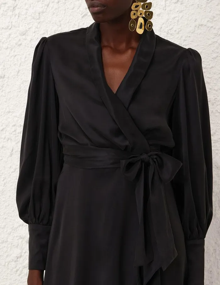 Women Dresses Zimmermann Silk Wrap Midi Dress Black