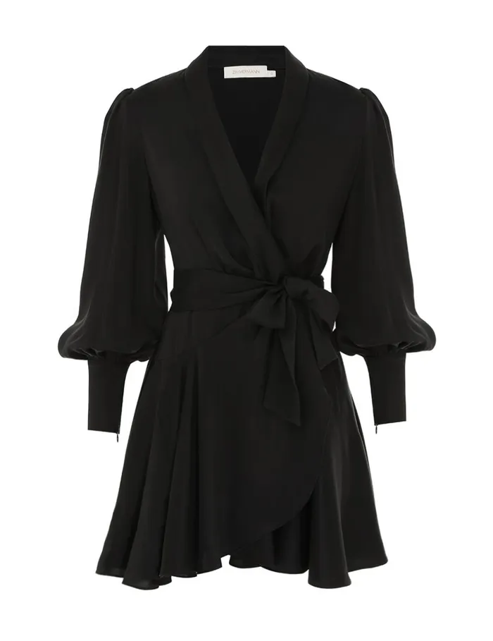 Women Dresses Zimmermann Silk Wrap Mini Dress Black