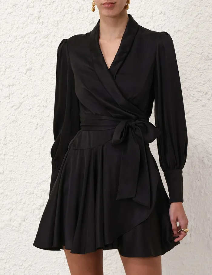 Women Dresses Zimmermann Silk Wrap Mini Dress Black