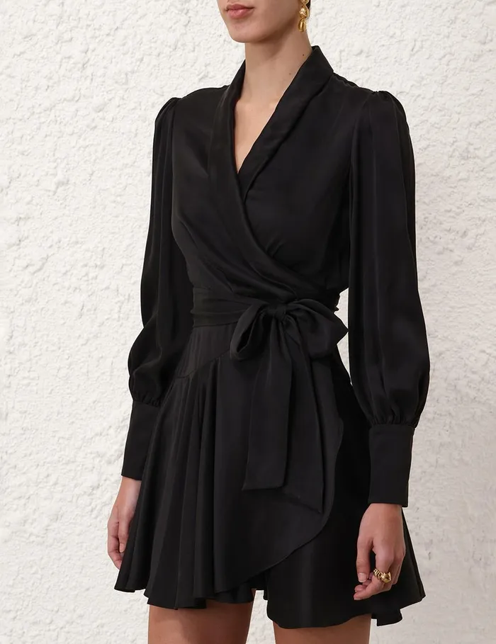 Women Dresses Zimmermann Silk Wrap Mini Dress Black