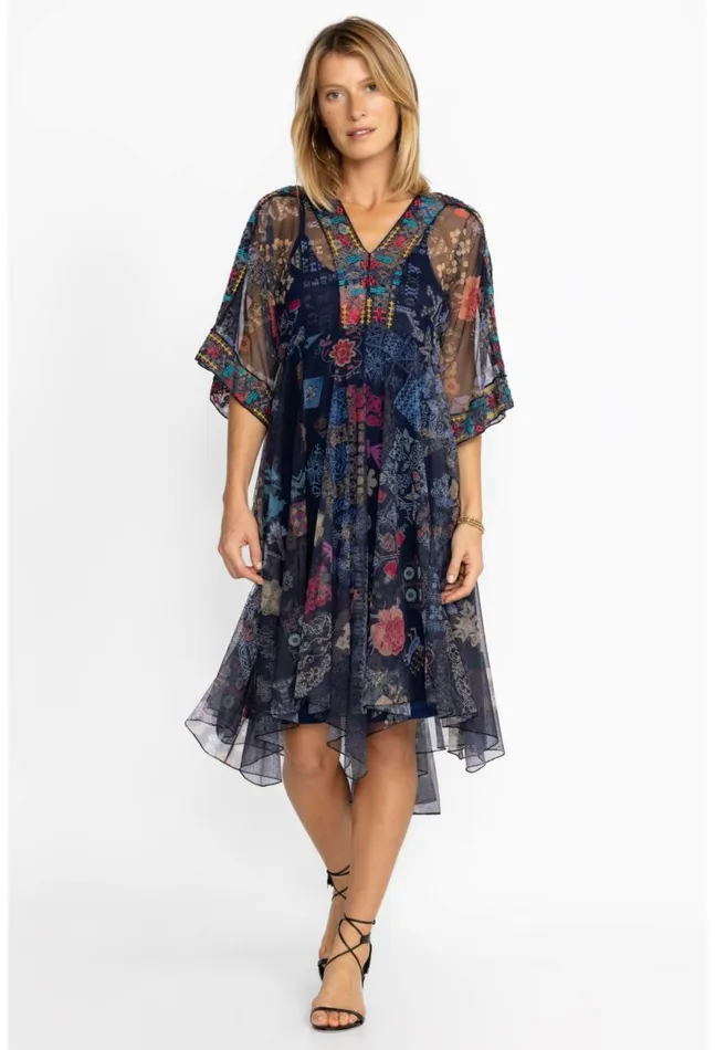 Women Elrey Kaftan Mesh Dress Slip Multi Johnny Was Dresses