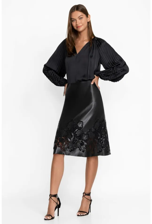 Women Enid Vegan Leather Midi Skirt Black Johnny Was Bottoms