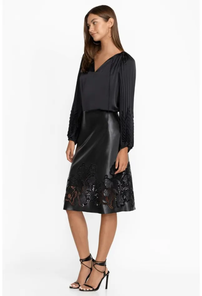 Women Enid Vegan Leather Midi Skirt Black Johnny Was Bottoms