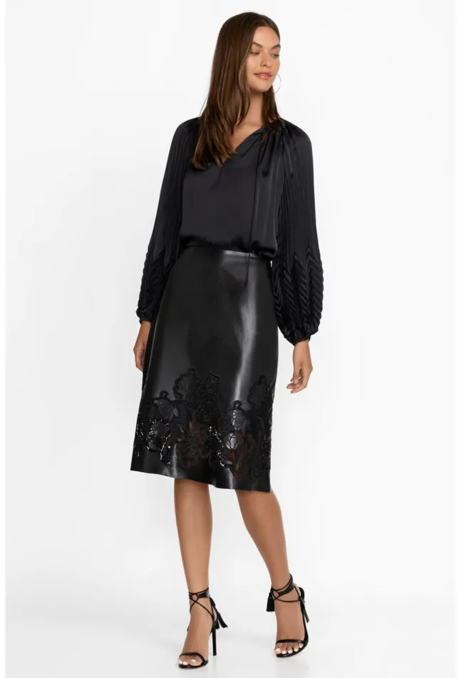 Women Enid Vegan Leather Midi Skirt Black Johnny Was Bottoms
